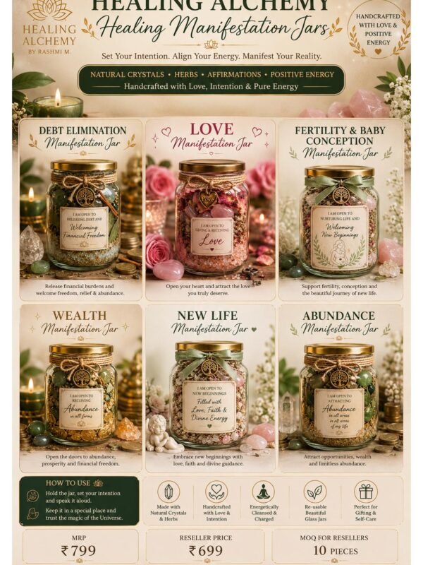 Healing Manifestation, Handcrafted Crystal & Herb Energy Jars
